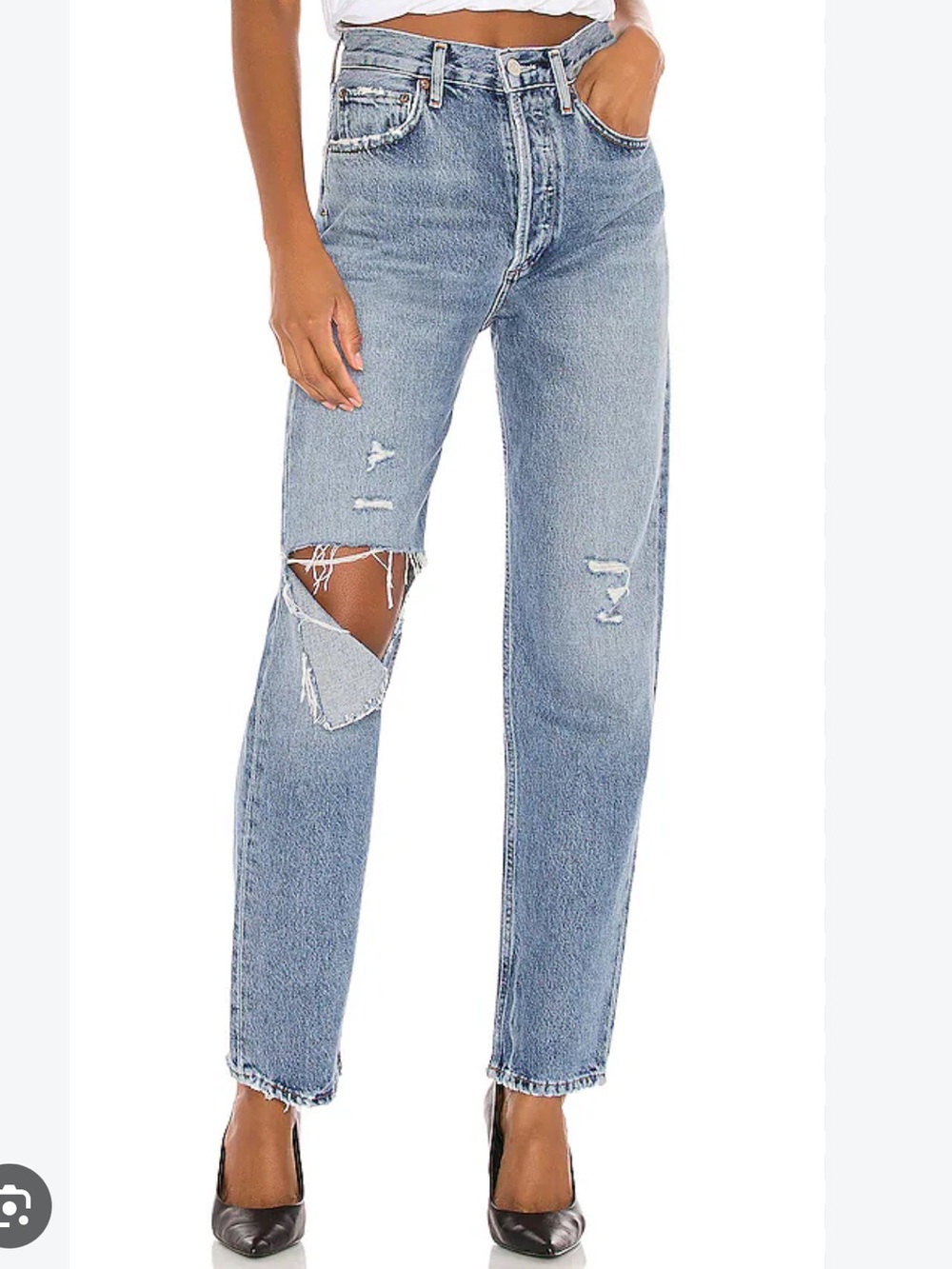 Agolde 90s Pinch Waist Straight Leg Jeans Size 30 Blue High Rise Distressed